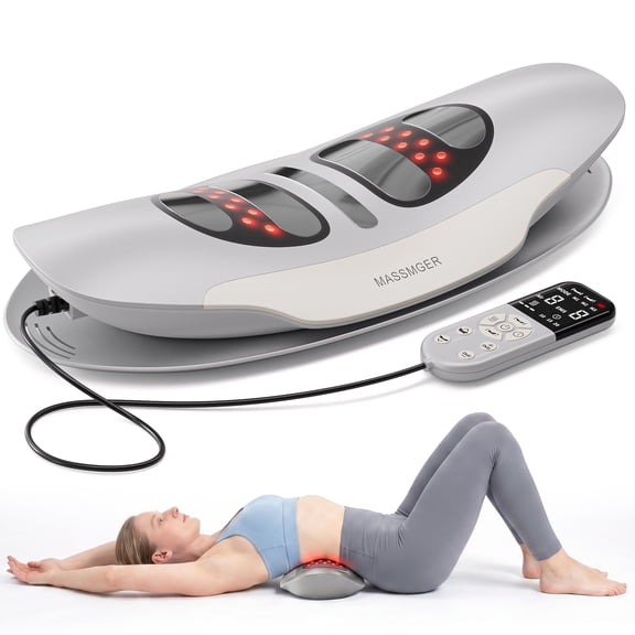 Lumbar Traction Device for Lower Back Pain Relief, Lower Back Massager with Heat and Vibration Massage, OLGEO Dual Airbag Lumbar Stretcher for Home, Office