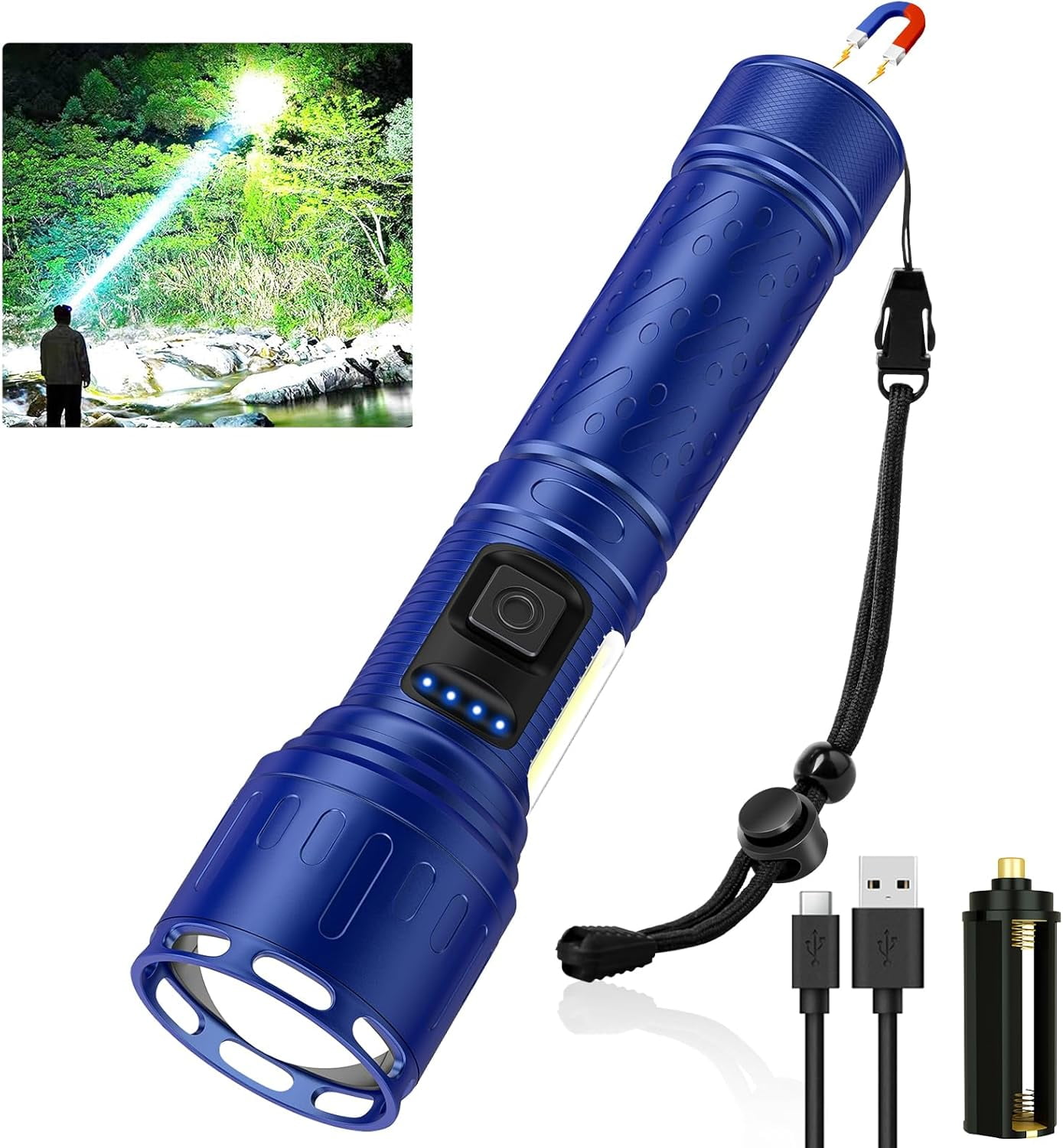 Rechargeable Magnetic Flashlights 100,000 High Lumens, Super Bright LED ...