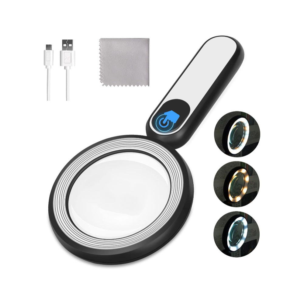 Rechargeable Magnifying Glass with Light, 10X 4.7IN Handheld Large