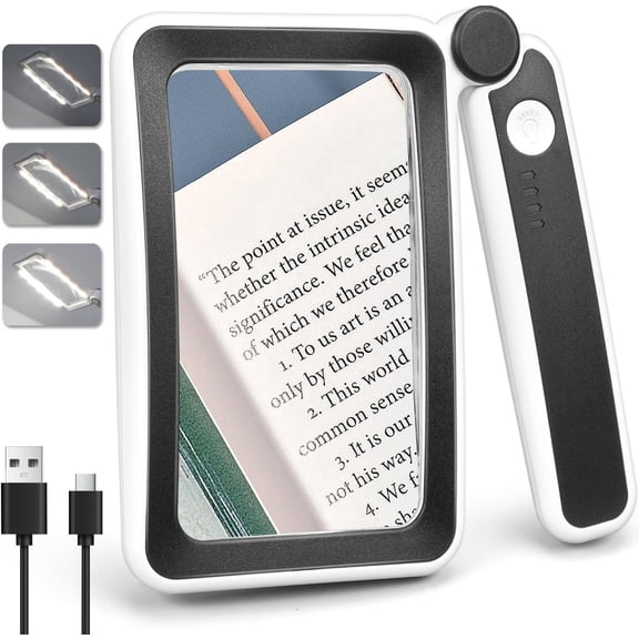 Rechargeable Magnifying Glass with Light for Reading, Page Magnifier with 10 LEDs Lighted for Seniors Low Vision, Folding Handheld Lightweight Rectangle Magnifier for Reading Book Small Print
