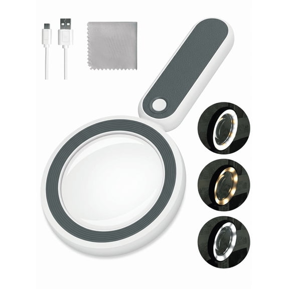 Optivara Rechargeable Handheld Magnifying Glass with Light, 4.7-inch Viewing Area, 21 LED Lights, 3 Lighting Modes for Seniors