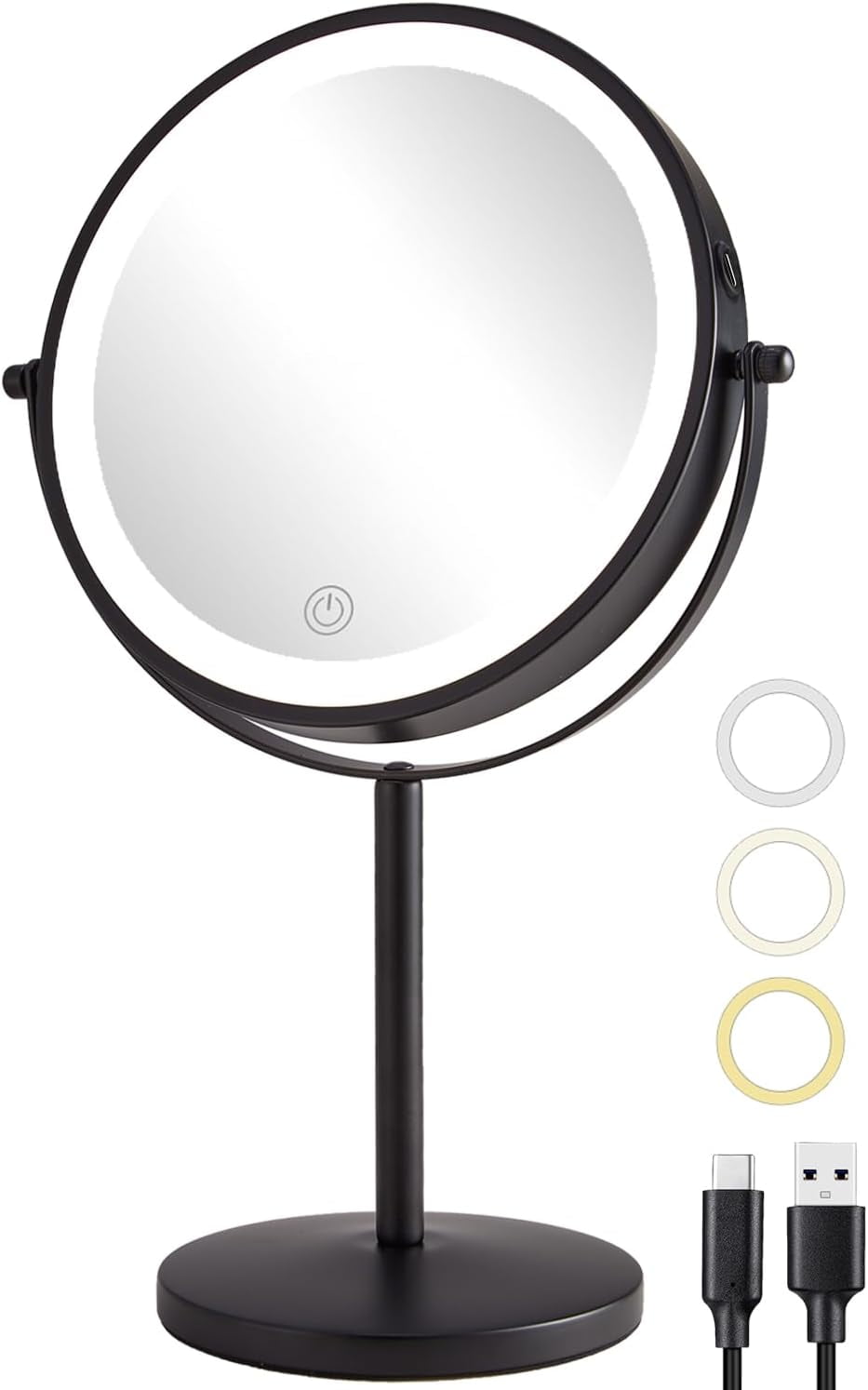 Rechargeable Makeup Mirror with Lights, 8 inch 10x Magnifying Mirror