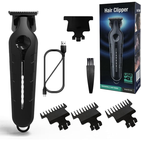 Rechargeable Mens Hair Clipper and Beard Trimmer with Zero Gap Blades, 3-in-1 Edger Shaver, Black