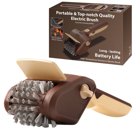 Rechargeable Metal Grill Electric Cleaning Brush, Boxed, Brown and Beige
