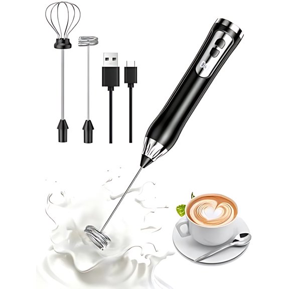 Rechargeable Milk Frother, Coffee Frother Handheld Wand, IP67 Waterproof Electric Foam Maker, High Power High-speed Drink Mixer Foamer for Matcha, Lattes, Cappuccino