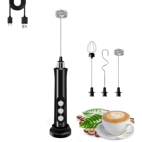chalian - Rechargeable Milk Frother Handheld with 3 Detachable Stainless Steel Whisks,3 Speed Adjustable Electric Whisk Foam Maker,Handheld Drink Mixer, Wand for Coffee,with Storage and Charging Base