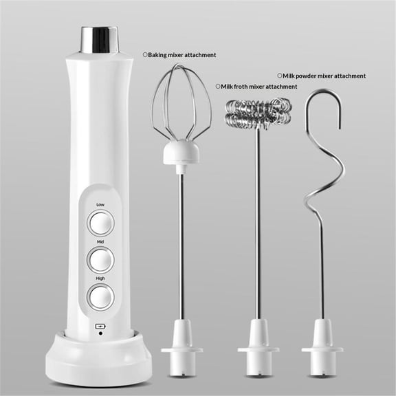 Rechargeable Milk Frother Handheld with 3 Detachable Stainless Steel Whisks, 3 Speed Adjustable Electric Whisk Foam Maker, Handheld Drink Mixer, Frother Wand for Coffee White