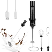 Rechargeable Milk Frother Handheld,3 Speeds Frother Wand With Stand, Coffee Frother for Coffee With 3 Stainless Whisks,Hand Mixer Electric Handheld for Lattes,Cappuccino,Matcha,Egg,Black