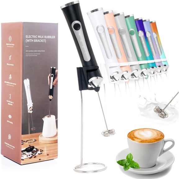Rechargeable Milk Frother Handheld For Coffee,3 Speeds Wand With Stand, Batidora De Mano Electrica,Coffee 2 Heads,Drink Mixer Electric Handheld,Kitchen Essentials(Black)