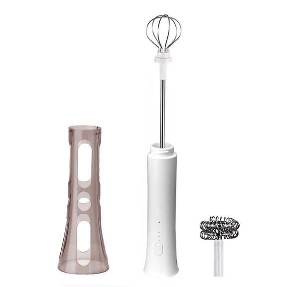 Rechargeable Milk Frother Handheld Foam Maker with Charging Stand & Stainless Steel Whisks (White without Case)