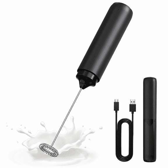 Yebcio Rechargeable Milk Frother Hanheld, Electric Foam Maker Drink Mixer with Stainless Steel Whisk, Portable Hand Frother Wand for Coffee Matcha Lattes Cappuccino, Kitchen Gifts, Black
