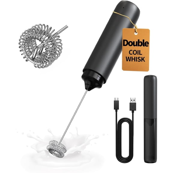 Rechargeable Milk Frother Hanheld,  Coil Whisk  Electric Coffee Frother, Portable Hand Frother Wand Drink Mixer for Matcha Lattes Cappuccino, Kitchen Gifts, Black