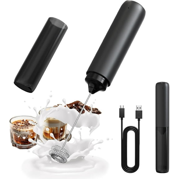 Rechargeable Milk Frother Hanheld, Dual Spring Whisk Electric Coffee Frother, Portable Hand Frother Wand Drink Mixer for Matcha Lattes Cappuccino, Kitchen Gifts, Black