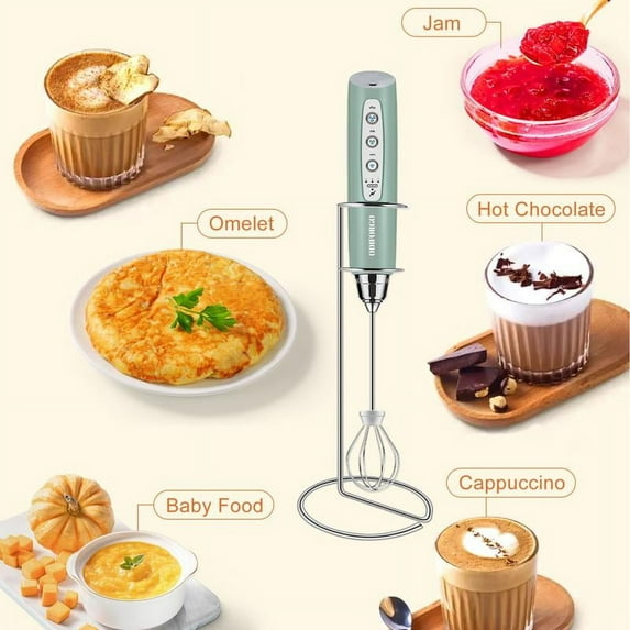 Rechargeable Milk Frother,Milk Frother Handheld with 3 Heads 3 Speeds,Coffee Mixer,Frother Wand Drink Mixer,Electric Milk Bubbler,Detachable Stainless Steel Whisk for juice,Prebiotic Powder,Latte