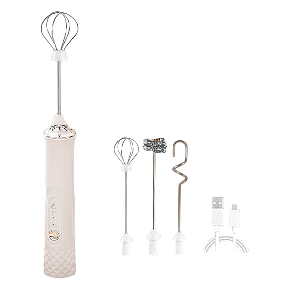 Rechargeable Milk Frother Whisk Rods, Immersion Hand Electric Stick Mixer, Handheld Corded/Blender for Kitchen, Powerful Motor for Smoothies Soups Sauces Food, White