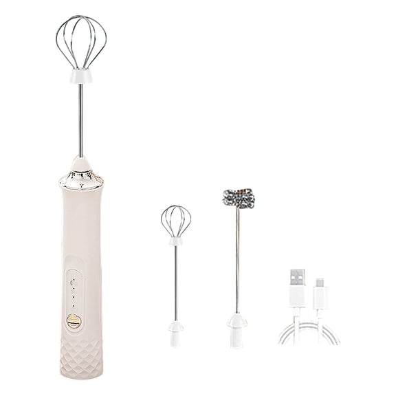 Rechargeable Milk Frother Whisk Rods, Immersion Hand Electric Stick Mixer, Handheld Corded/Blender for Kitchen, Powerful Motor for Smoothies Soups Sauces Food, White