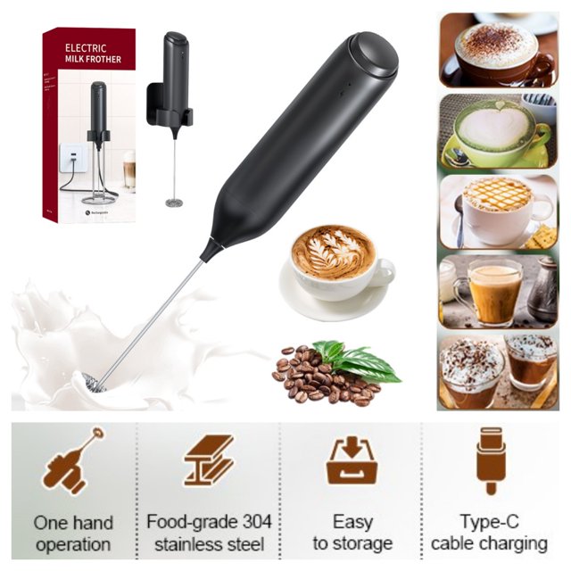 Rechargeable Milk Frother with Stand Handheld Electric Coffee Frothers