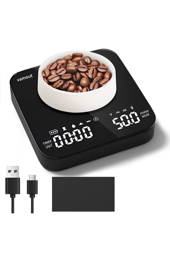 Coffee Scale with Timer, Rechargeable Mini Espresso Scale, 2kg/0.1g Accurate Food Scale for Pour-Over and Espresso Coffee, LCD Display, Portable Digital Kitchen Scale with Automatic Timing