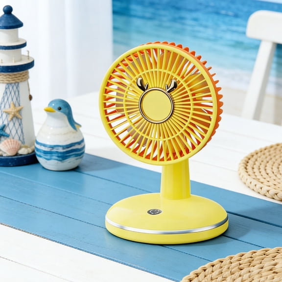 Rechargeable Mini Desktop Fan Round Base Portable Fan for Home Office Outdoor Gift Yellow