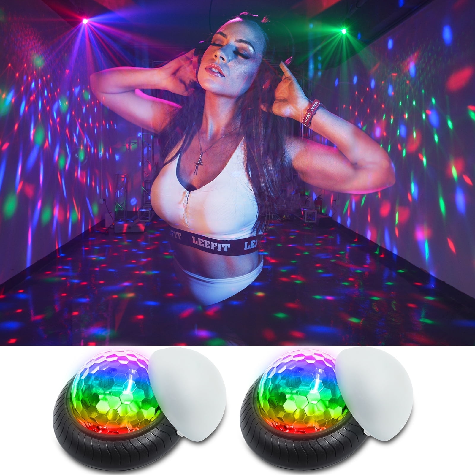Rechargeable Mini Disco Ball, Party Lights Dj Disco Lights,Night Light 2-in-1 RGB Strobe Lamp with Sound Activated 7 Colors for Home Room Dance Parties Birthday Decorations (2pcs)