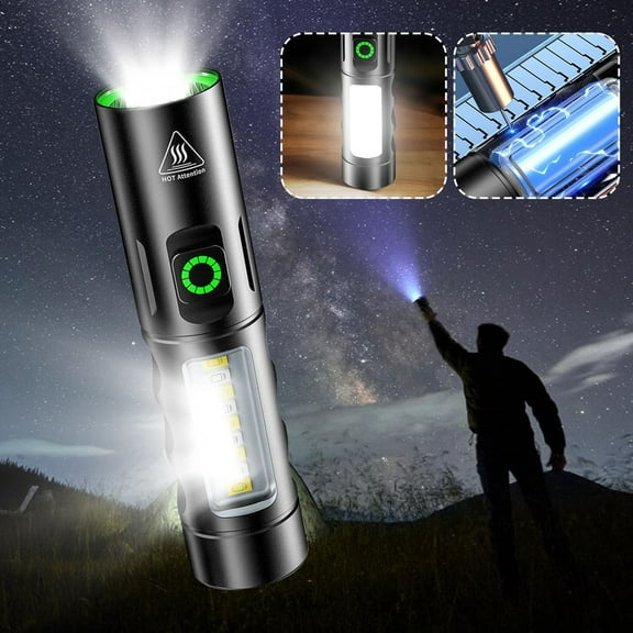 Rechargeable Mini Flashlight with Fixed Focus COB Auxiliary Light and Type-C Fast Charging, Ultra-Bright Long-Range Aluminum Alloy Tactical Light for Camping Hiking Emergency
