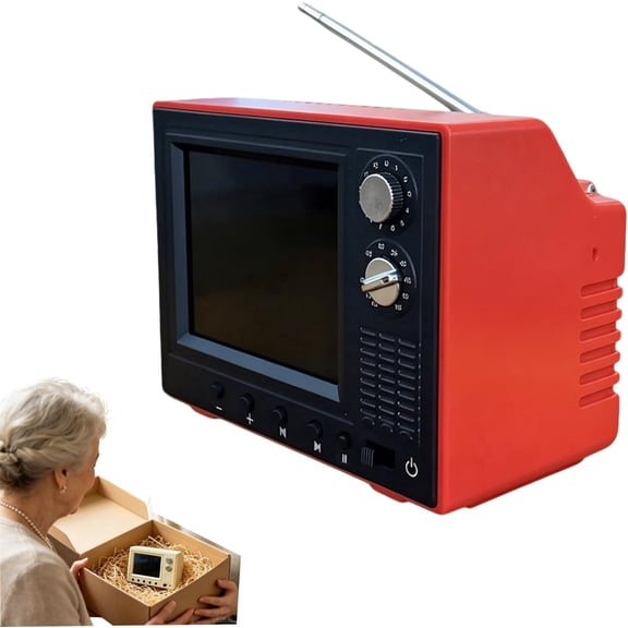 Rechargeable Mini Retro Cartoon TV, Tiny Vintage Television with 8GB Memory, Small Media Player for Dollhouse Decor, Supports Headphones USB Playback