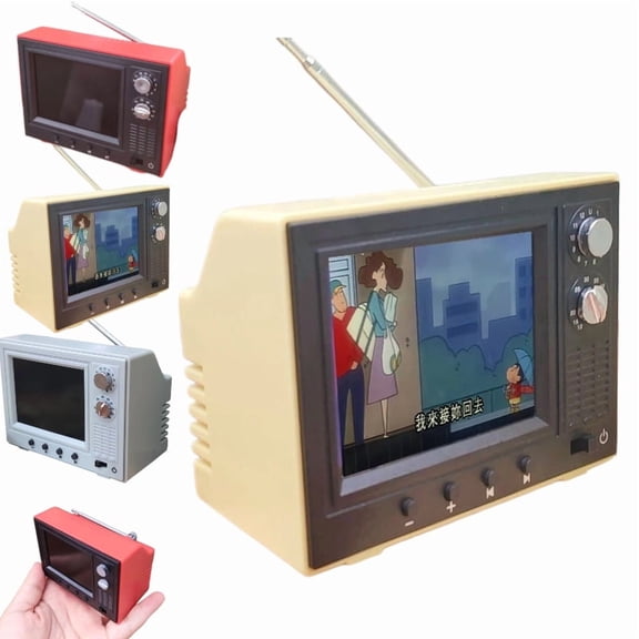 Rechargeable Mini Retro TV Player, Cartoon Player with 8GB Memory, Supports Headphones & USB Playback, Dollhouse Scenes Collectible Decor,yellow