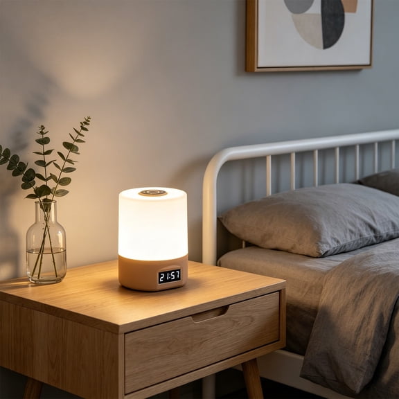 Rechargeable Mini Table Lamp | Warm Night Light for Bedroom | Dimmable Touch Desk Lamp with Digital Clock 4.45x3.54in