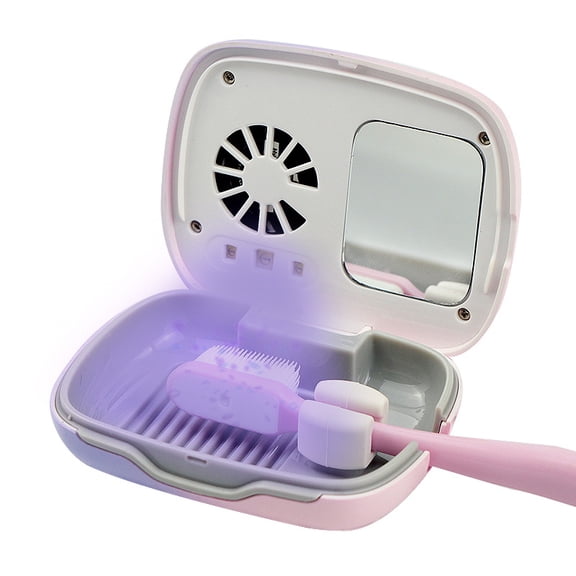 Rechargeable Mini UV Toothbrush Sterilizer Cover with Fan and USB cord for Travel or Home, Long Battery Life and Improved Case Ventilation-Color PINK
