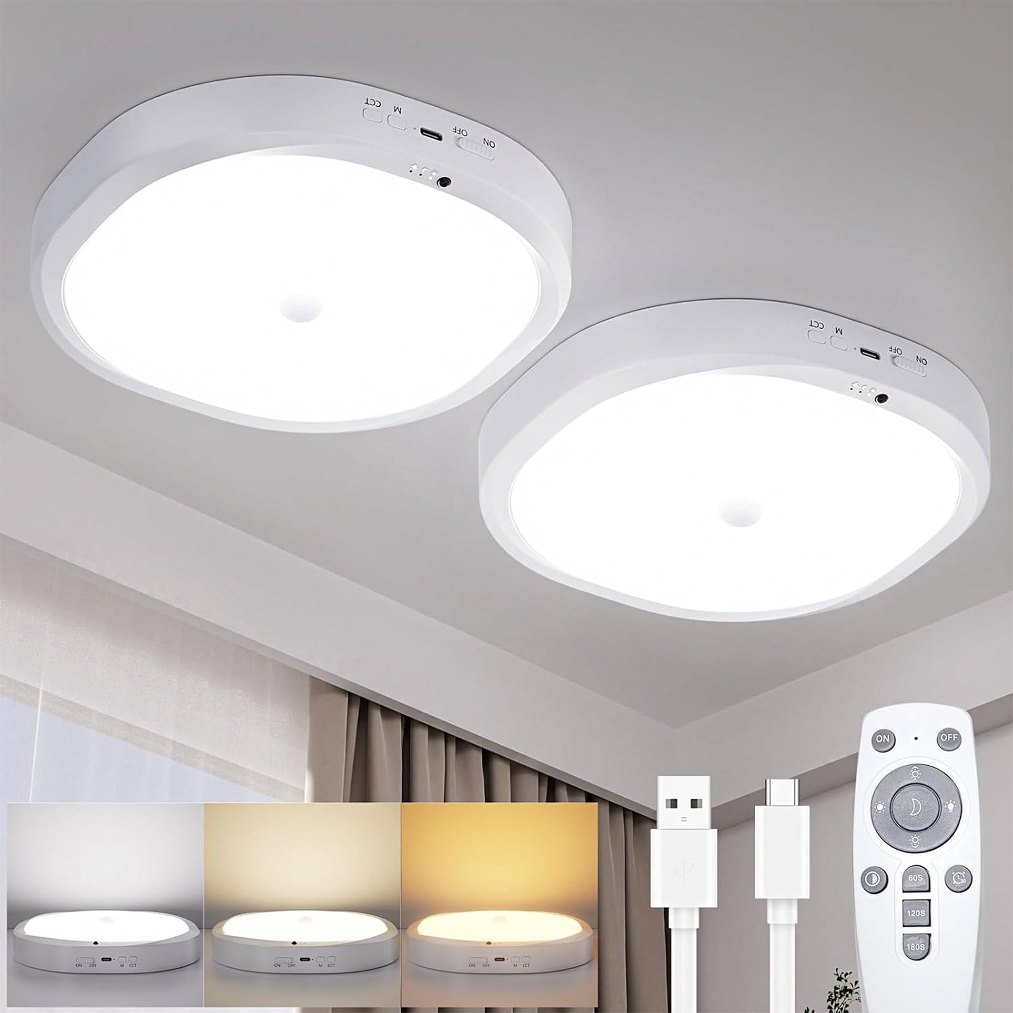 Ceiling Light Battery Operated, Motion Sensor LED Lights with 8000mAh ...
