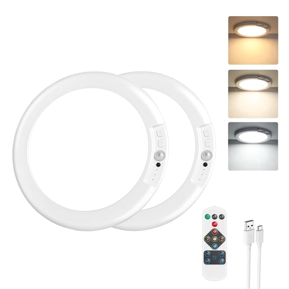 2Pack Wireless Ceiling Lights, Rechargeable Ceiling Light with Motion Sensor for Porch, Hallway, Laundry Room, Bathroom, Storage Room