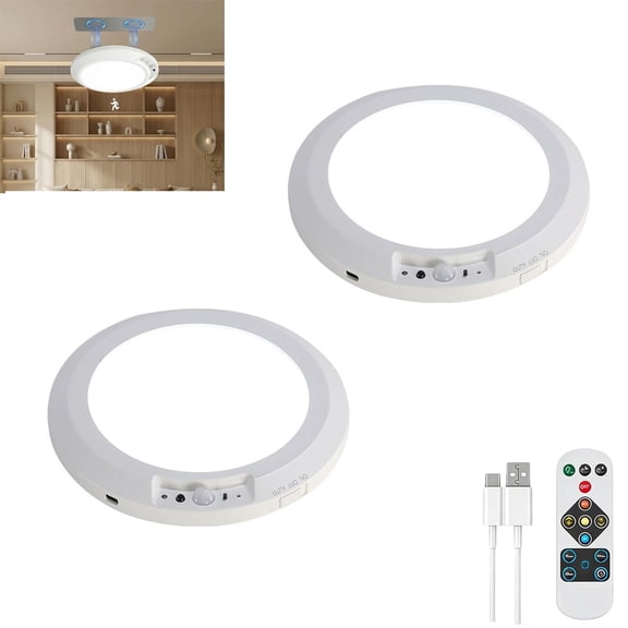 Rechargeable Motion Sensor Ceiling Light with Remote, Magnetic Lights for Ceiling, 3 Colors Dimmable Indoor Overhead Lamp for Closet Pantry Hallway Shower