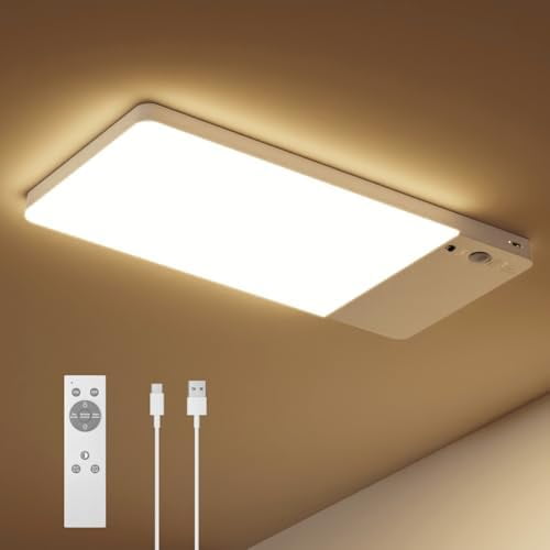 Rechargeable Motion Sensor Ceiling Light Upgraded,Closet Light with 12000mAh Battery, LED Shower Lights, Ceiling Lamp for Bathroom,Pantry,Garage,Remote Control