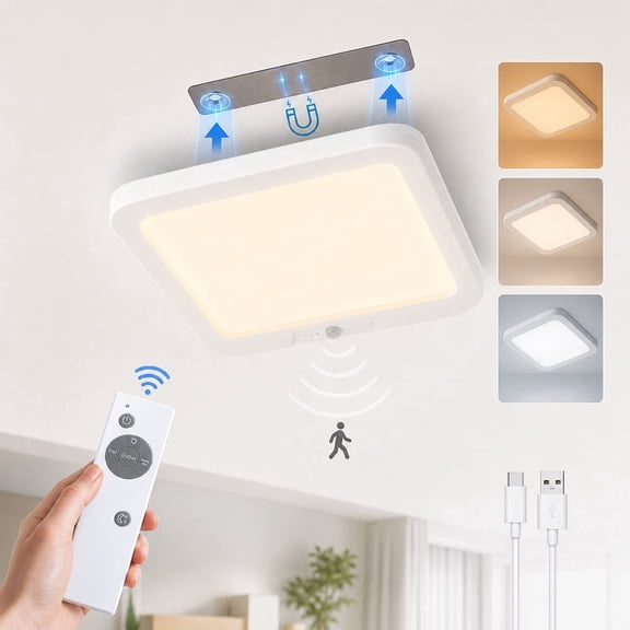 Rechargeable Motion Sensor Ceiling Light with Remote, 3CCT Dimmable Magnetic Mount Closet Light
