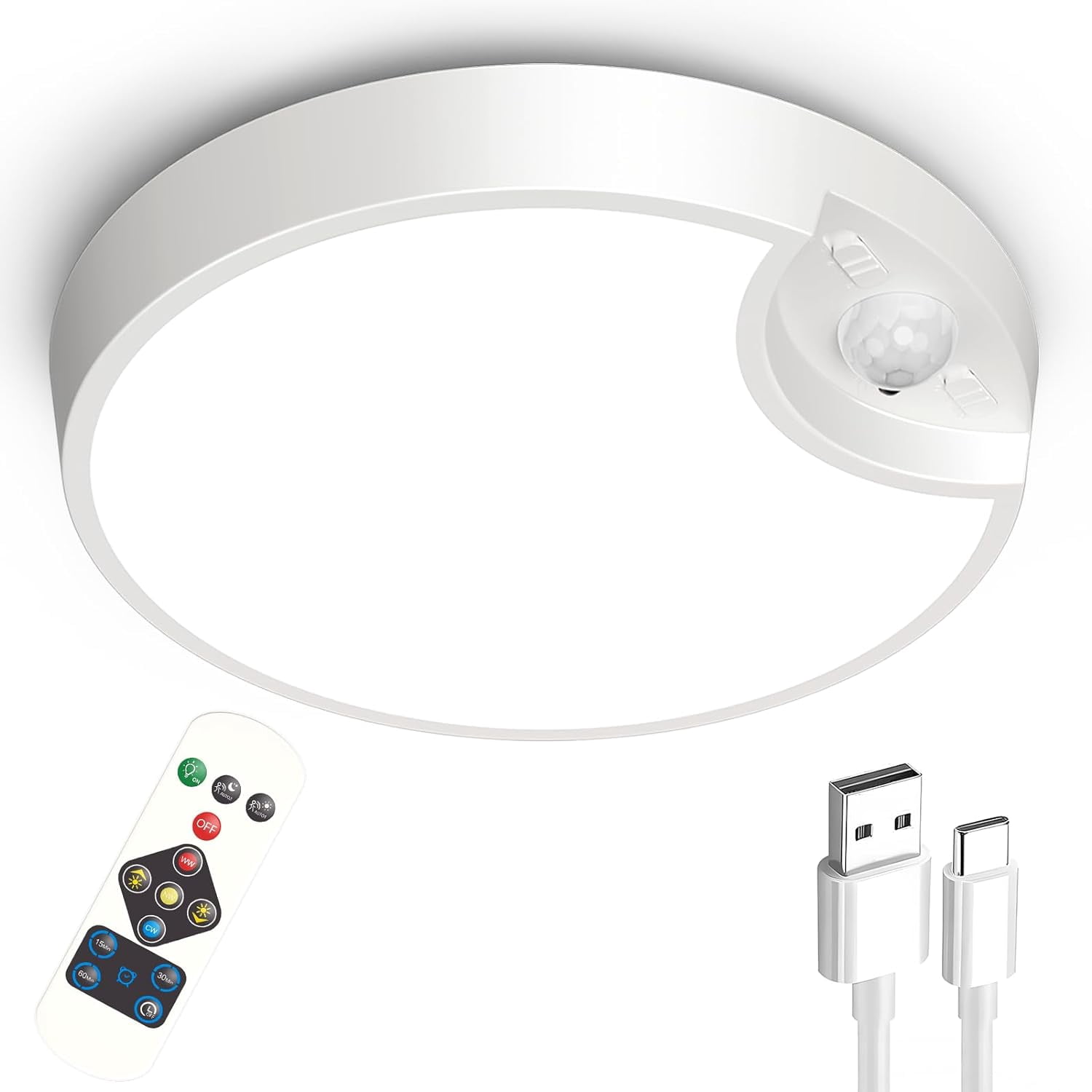 Rechargeable Motion Sensor Ceiling Light with Remote - Battery Powered ...
