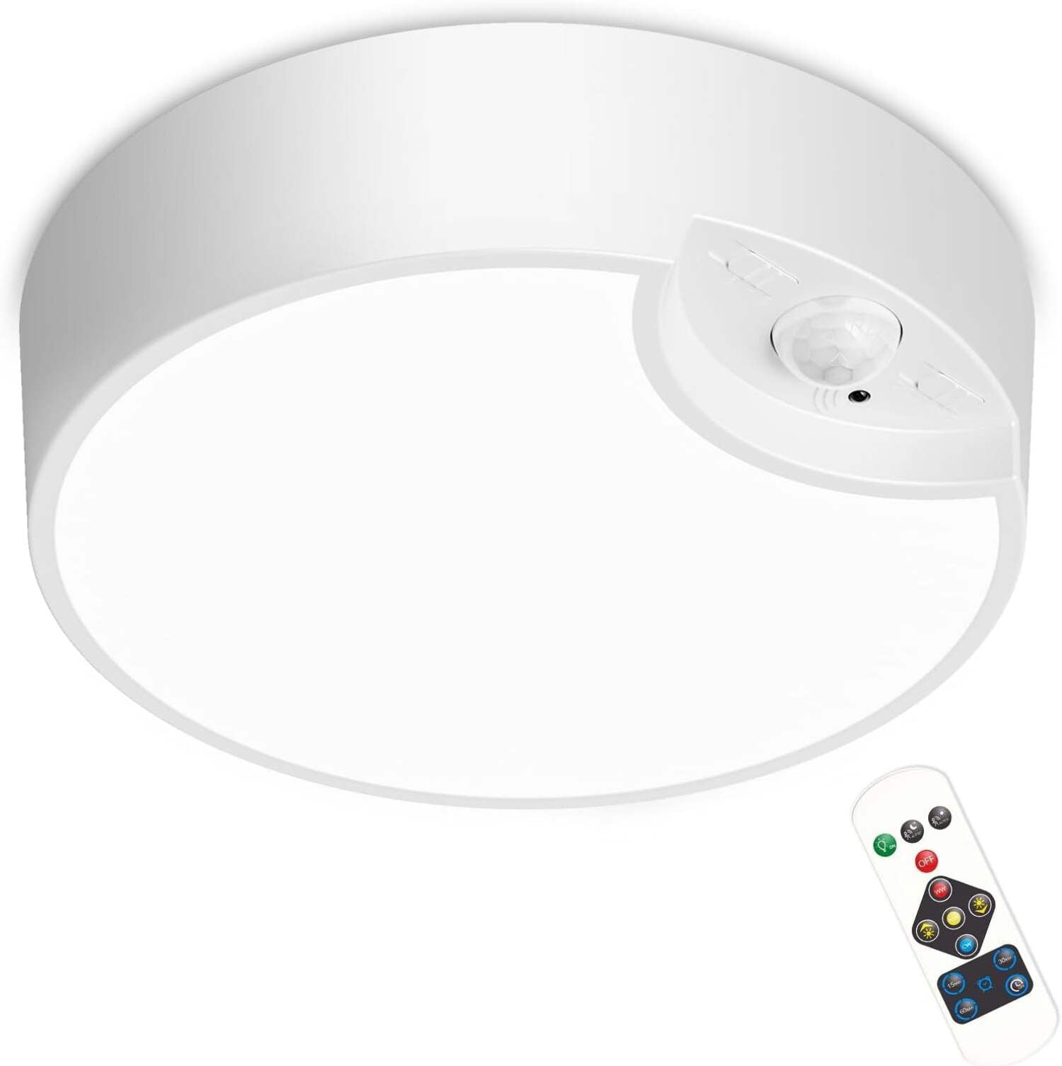 Rechargeable Motion Sensor Ceiling Light with Remote - Battery Powered for Closets, Shower, Stairs, Shed, Hallway