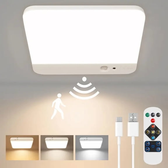 Rechargeable Motion Sensor Ceiling Light with Remote - Magnetic Wireless Ceiling Light Battery Powered for Closet Shower Stairs Shed Hallway ect