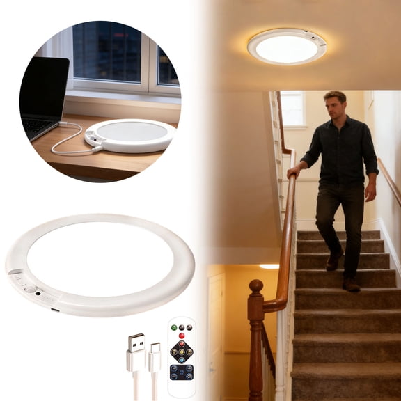 Rechargeable Motion Sensor Ceiling Light with Remote - Magnetic Wireless Ceiling Light Battery Powered for Closet Shower Stairs Shed Hallway ect
