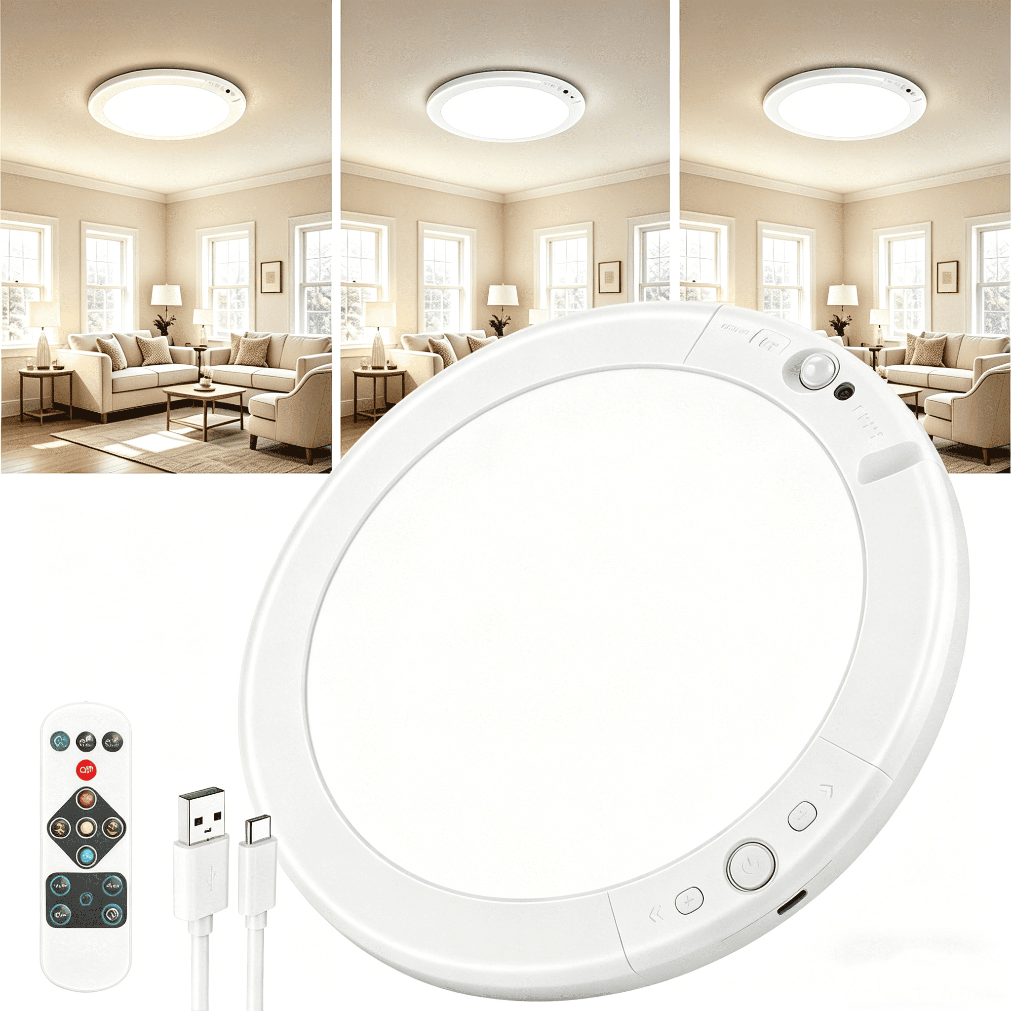 Rechargeable Motion Sensor Ceiling Light with Remote - Magnetic ...