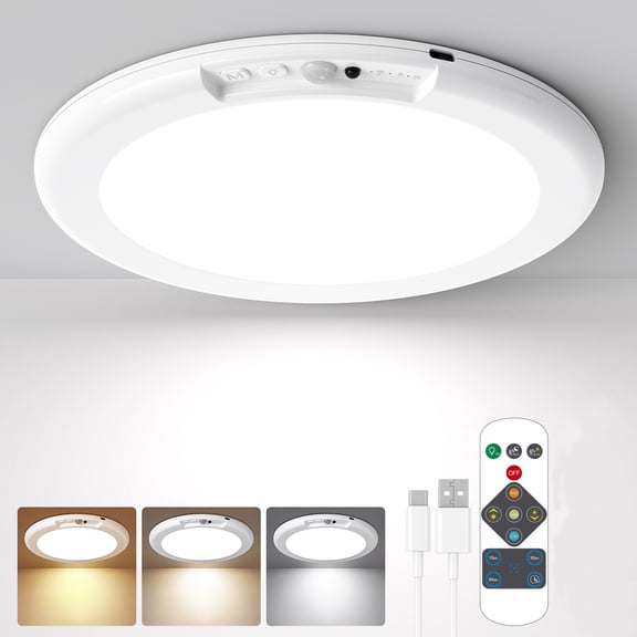Rechargeable Motion Sensor Ceiling Light with Remote - Magnetic Wireless Ceiling Light Battery Powered for Closet Shower Stairs Shed Hallway ect