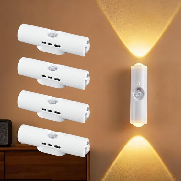 Rechargeable Motion Sensor LED Lights, Color Changing Smart Night Lights for Stairs, Wardrobe, Cabinet – Punch-Free Magnetic Mount, 3 Colors & Dimmable (4pcs-White)