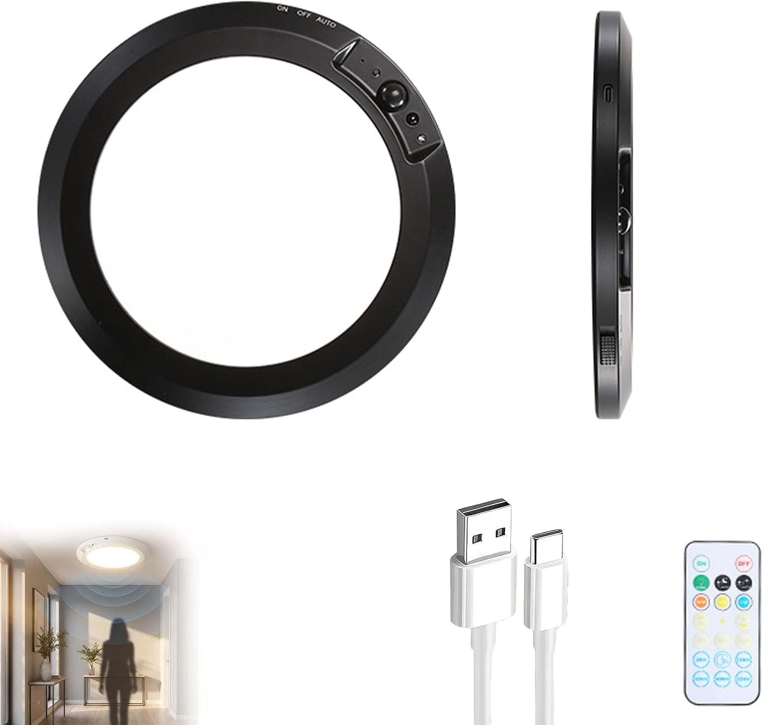 Rechargeable Motion Sensor Light Indoor with Remote, Magnetic Ceiling ...