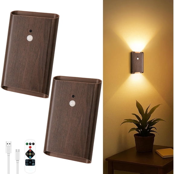 Rechargeable Motion Sensor Wall Light - 3 Colors Battery Powered Wireless Wall Sconces Set of Two with Remote, Magnetic Motion Sensor Stair Lights Indoor Night Light for Bedroom Hallway