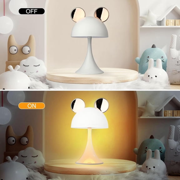 Rechargeable Mouse-Shaped LED Bedside Lamp Kids Room Night Light with Touch Dimming & 3 Color Temperatures (Gold)