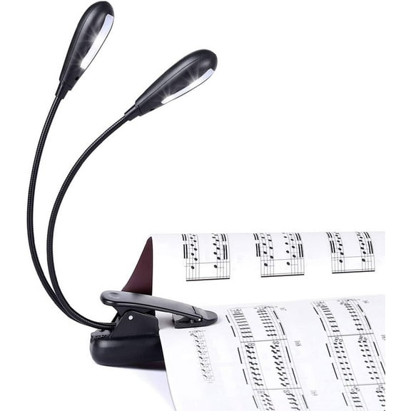 Rechargeable Music Stand Light, Clip on Reading Light, 8 LED Book Lamp, 3-Level Brightness for Eye Protection, Perfect for Piano, Orchestra, Bookworms, Craft (White & Warm, Dual Arm)