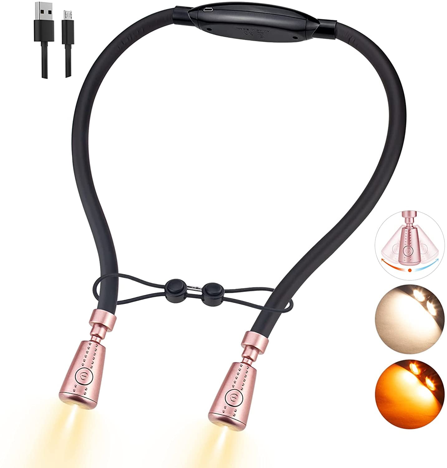 Monotremp Neck Lights Hands Free Rechargeable 80H Runtime, Amber Neck  Reading Lights for Books in Bed, 3 Color Modes × 6 Brightness Levels, Long  Bendable Arms for Reading, Crocheting, Knitting 