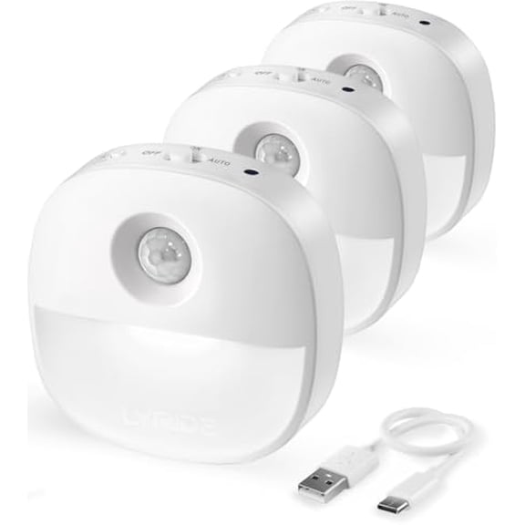 Rechargeable Night Light, Motion Sensor Battery Nightlights, Mini Stick-on LED Closet Light, 1-20LM Dimmable Brightness for Bedroom, Kitchen, Washroom, Stairs, Hallway, 3-Pack