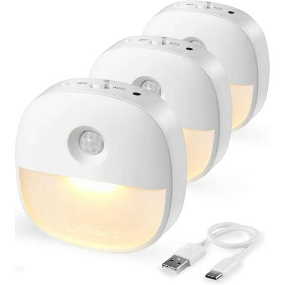 Rechargeable Night Light, Motion Sensor  Nightlight, Mini Stick- LED Closet Light, 1-20LM Dimmable Brightness for Bathroom, Bedroom, Kitchen, Washroom, Stairs, Hallway, 3-Pack