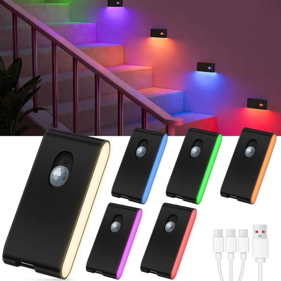 Rechargeable Night Light, RGB & Warm White Stair Lights Indoor, Color ...