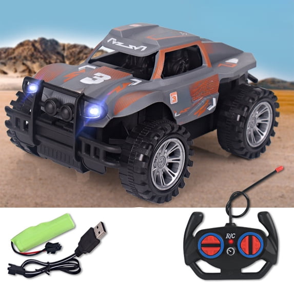 Rechargeable Off-road Remote Control Car with LED Headlights - 4-Way Driving & Large Tires for All Terrain Fun - Includes Remote, Lithium Battery, & Charging Cable - Perfect for Outdoor Play!